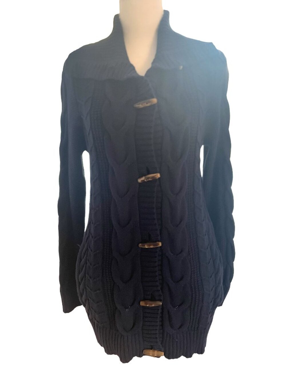 Vintage L.L. Bean Toggle Cardigan Sweater Women's Petite M Navy Cotton